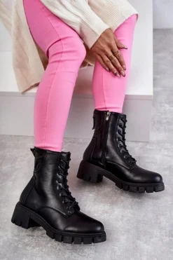 Skórzane Botki Na Suwak Czarne Tonje