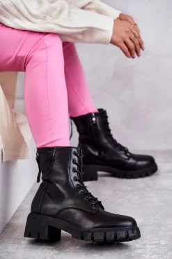 Skórzane Botki Na Suwak Czarne Tonje