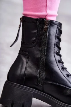 Skórzane Botki Na Suwak Czarne Tonje