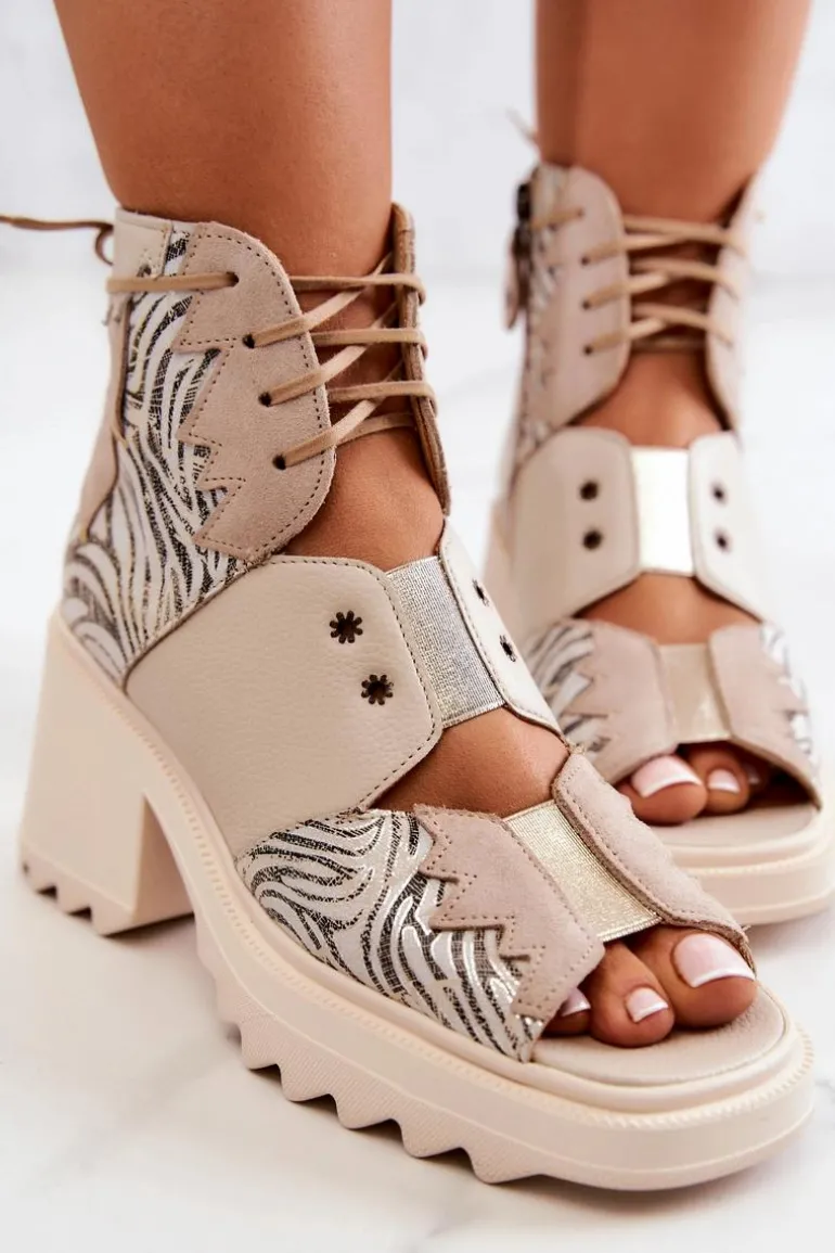 Skórzane Botki Na Suwak Maciejka 05321-04 Beżowe