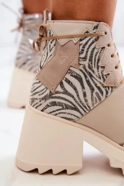 Skórzane Botki Na Suwak Maciejka 05321-04 Beżowe