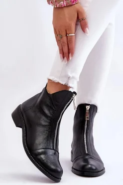 Skórzane Botki Na Suwak Nicole 2785/037 Czarne