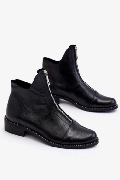 Skórzane Botki Na Suwak Nicole 2785/037 Czarne