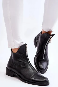 Skórzane Botki Na Suwak Nicole 2785/037 Czarne