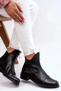 Skórzane Botki Na Suwak Nicole 2785/037 Czarne