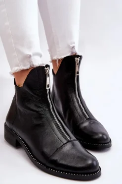 Skórzane Botki Na Suwak Nicole 2785/037 Czarne