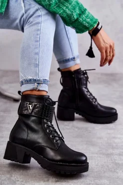 Skórzane Botki Na Suwak Z Ociepleniem Czarne Ramsey