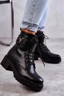 Skórzane Botki Na Suwak Z Ociepleniem Czarne Ramsey