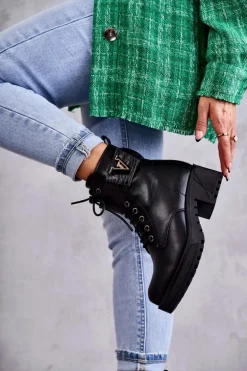 Skórzane Botki Na Suwak Z Ociepleniem Czarne Ramsey