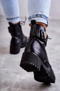 Skórzane Botki Na Suwak Z Ociepleniem Czarne Ramsey