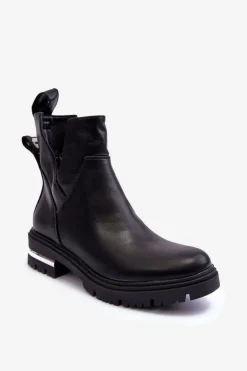 Skórzane Botki Na Suwak Z Wycięciami Czarne Flicha