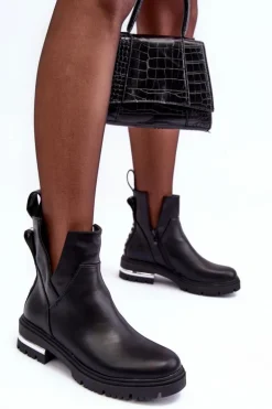 Skórzane Botki Na Suwak Z Wycięciami Czarne Flicha