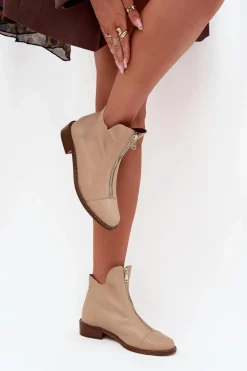 Skórzane Botki Na Suwak Zazoo 2785/079 Beżowe
