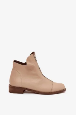 Skórzane Botki Na Suwak Zazoo 2785/079 Beżowe