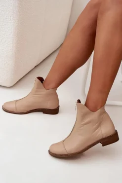 Skórzane Botki Na Suwak Zazoo 2785/079 Beżowe
