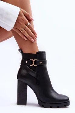 Skórzane Botki Na Wysokim Słupku Czarne Liani