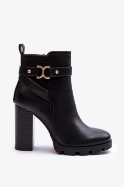 Skórzane Botki Na Wysokim Słupku Czarne Liani