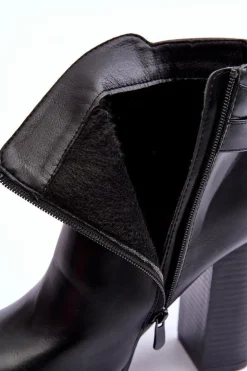 Skórzane Botki Na Wysokim Słupku Czarne Liani