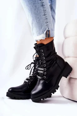 Skórzane Botki Ocieplane Czarne Lilinth