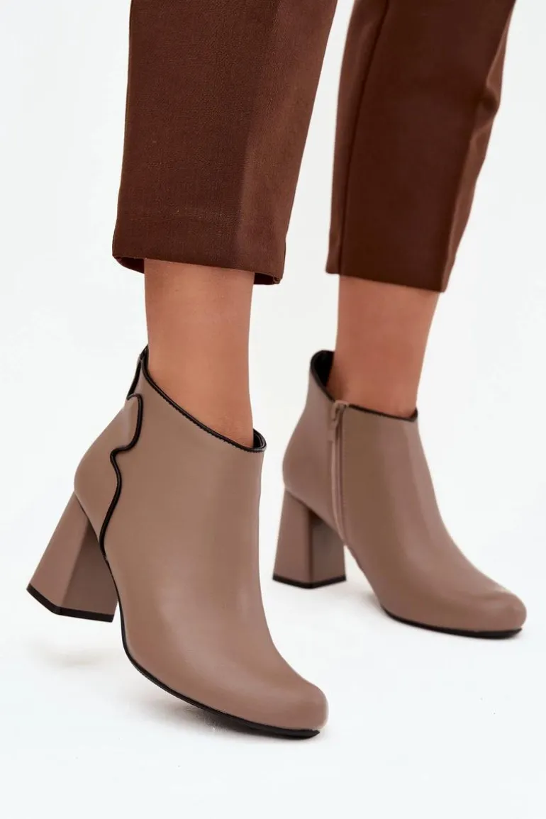 Skórzane Botki Ocieplane Na Słupku Beżowe Ivessara