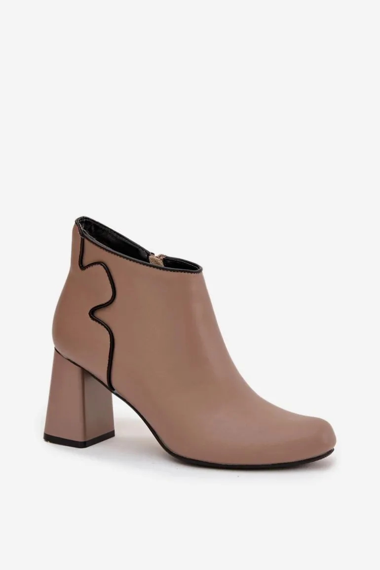 Skórzane Botki Ocieplane Na Słupku Beżowe Ivessara