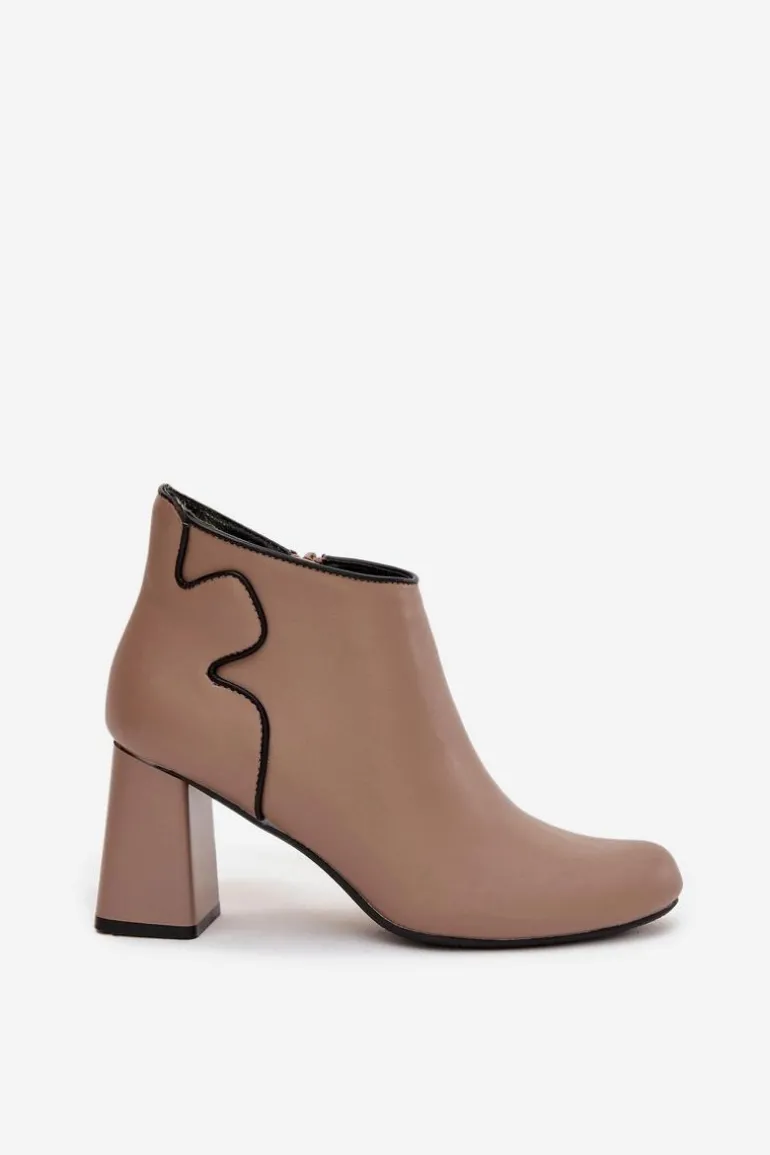 Skórzane Botki Ocieplane Na Słupku Beżowe Ivessara