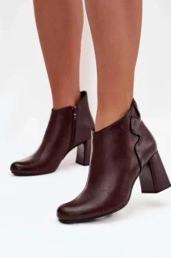 Skórzane Botki Ocieplane Na Słupku Bordowe Ivessara