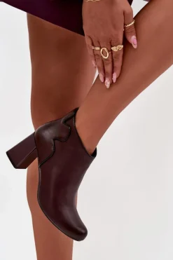 Skórzane Botki Ocieplane Na Słupku Bordowe Ivessara