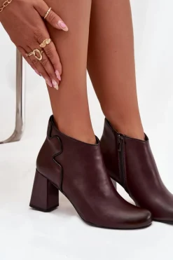 Skórzane Botki Ocieplane Na Słupku Bordowe Ivessara