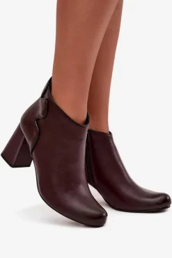 Skórzane Botki Ocieplane Na Słupku Bordowe Ivessara