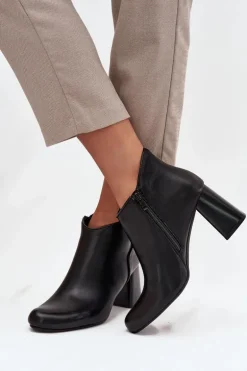 Skórzane Botki Ocieplane Na Słupku Czarne Ivessara