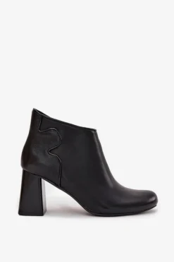 Skórzane Botki Ocieplane Na Słupku Czarne Ivessara