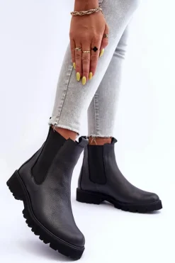 Skórzane Botki Sztyblety Czarne Nicole 2672