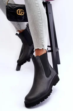 Skórzane Botki Sztyblety Czarne Nicole 2672