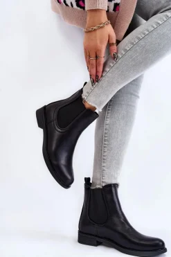 Skórzane Botki Sztyblety Czarne Astate