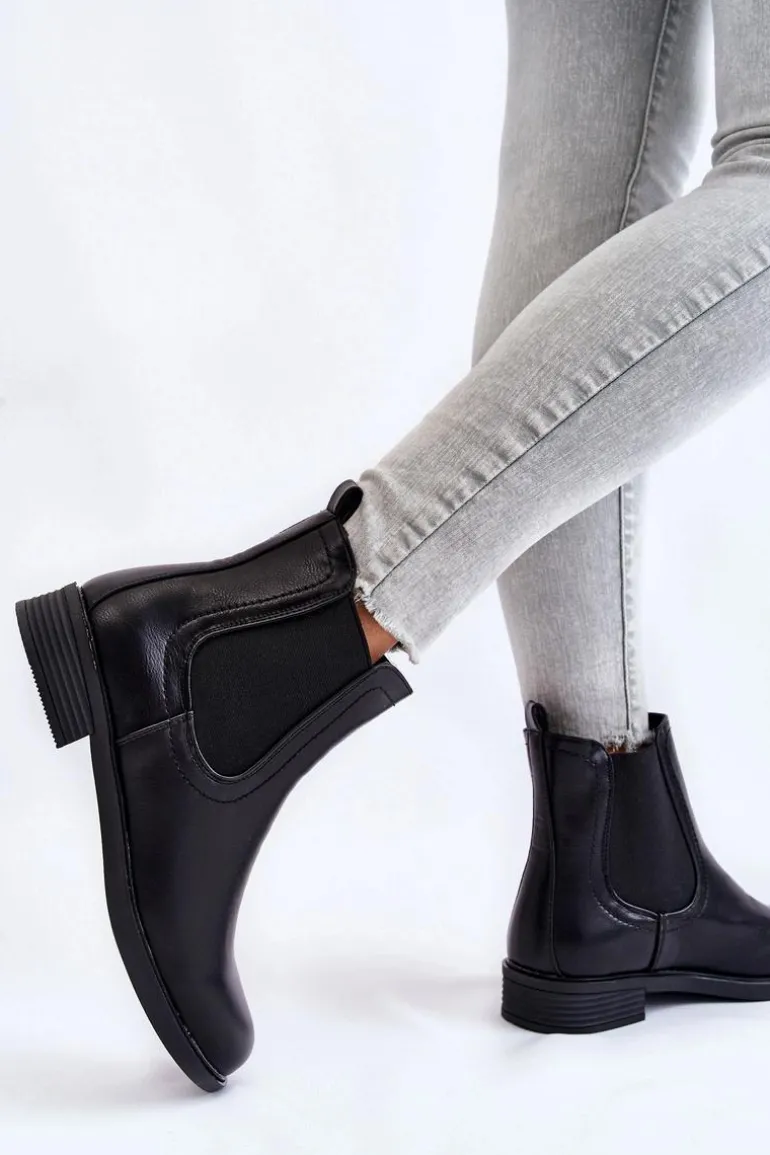 Skórzane Botki Sztyblety Czarne Astate