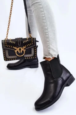 Skórzane Botki Sztyblety Czarne Astate
