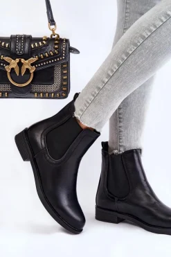 Skórzane Botki Sztyblety Czarne Astate