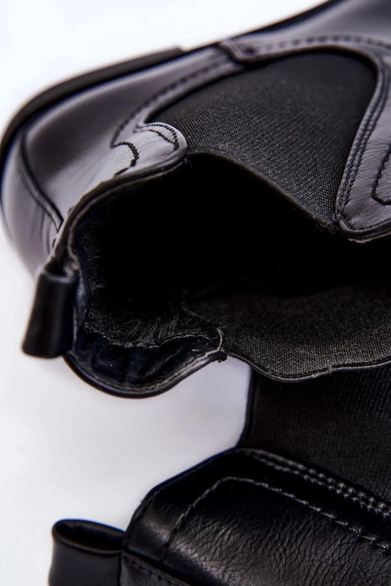 Skórzane Botki Sztyblety Czarne Astate