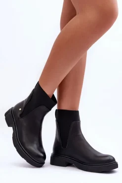 Skórzane Botki Sztyblety Damskie Czarny Tannaz