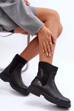 Skórzane Botki Sztyblety Damskie Czarny Tannaz