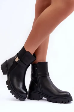 Skórzane Botki Sztyblety Damskie Czarne Elspetia
