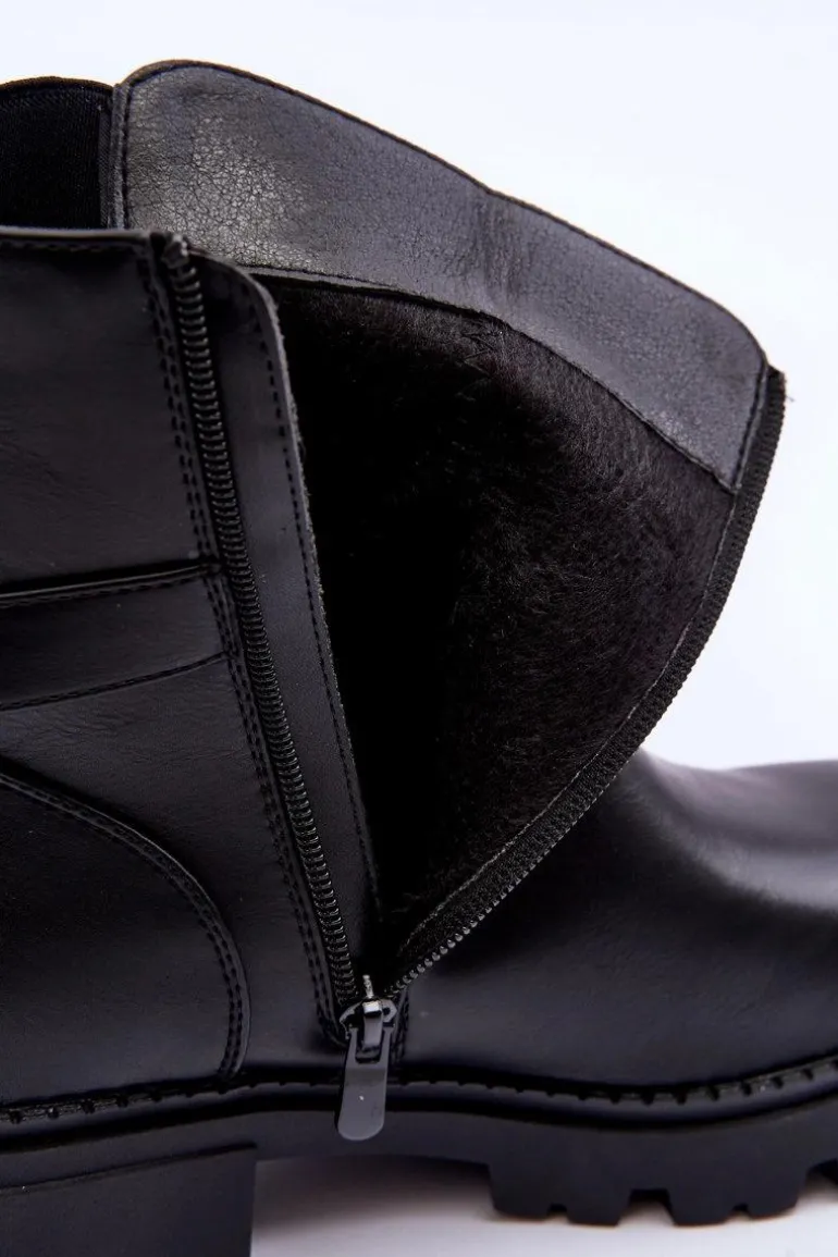 Skórzane Botki Sztyblety Damskie Czarne Elspetia