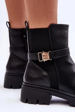 Skórzane Botki Sztyblety Damskie Czarne Elspetia