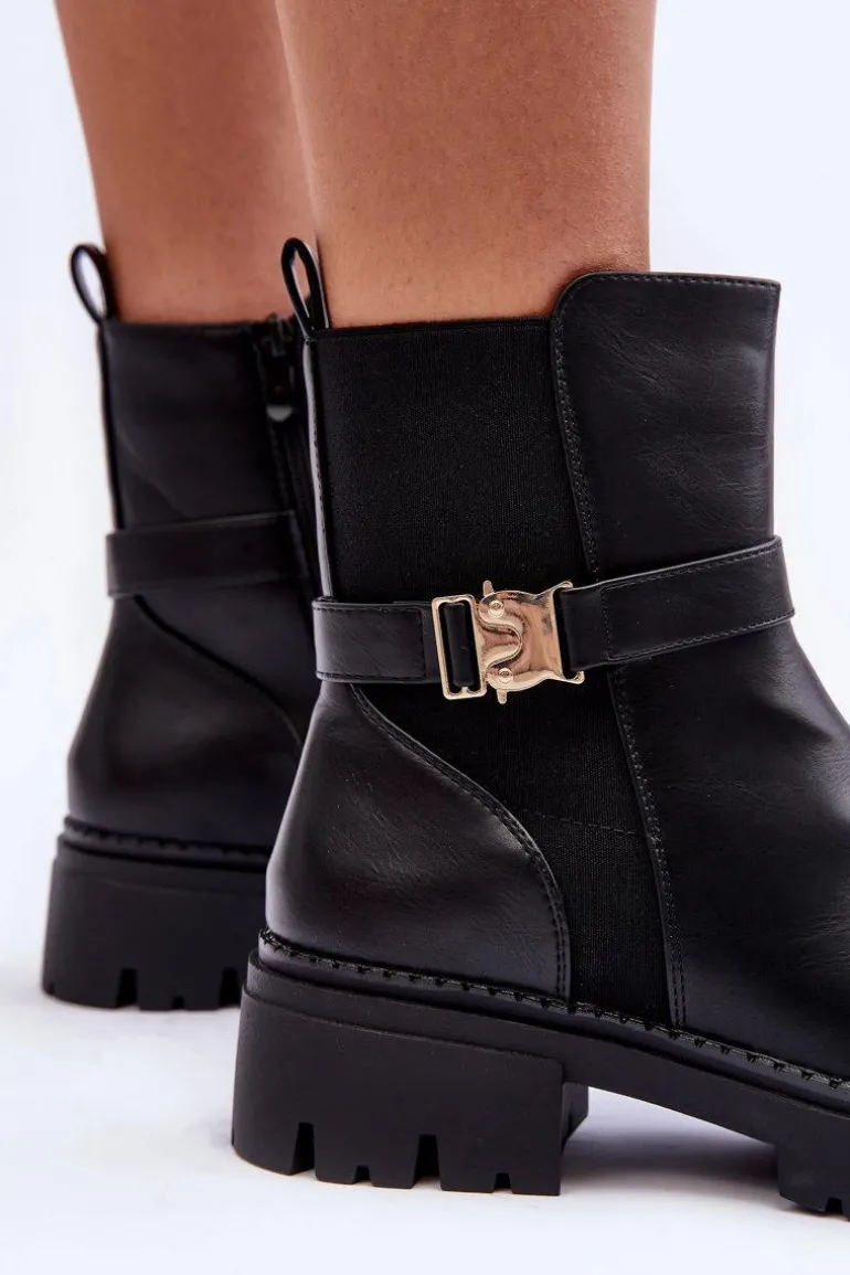 Skórzane Botki Sztyblety Damskie Czarne Elspetia