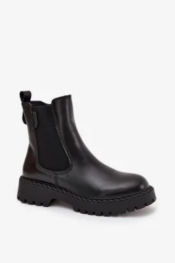 Skórzane Botki Sztyblety Damskie Ocieplane Na Zamek Big Star OO274109 Czarne