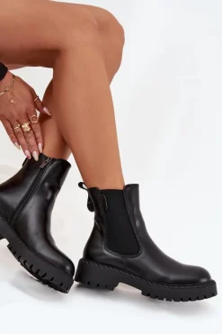 Skórzane Botki Sztyblety Damskie Ocieplane Na Zamek Big Star OO274109 Czarne