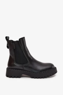 Skórzane Botki Sztyblety Damskie Ocieplane Na Zamek Big Star OO274109 Czarne