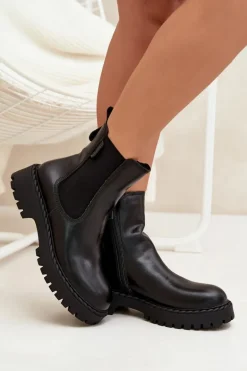 Skórzane Botki Sztyblety Damskie Ocieplane Na Zamek Big Star OO274109 Czarne