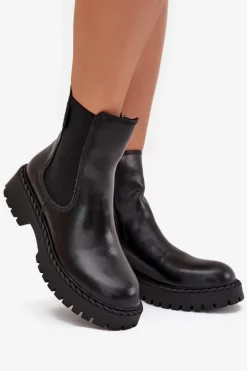 Skórzane Botki Sztyblety Damskie Ocieplane Na Zamek Big Star OO274109 Czarne